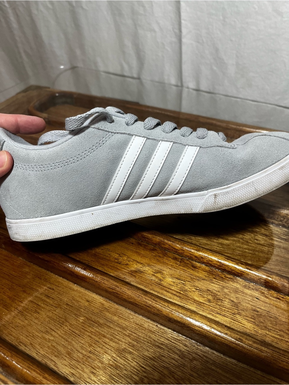 adidas Gray Suede Low-Top Sneakers with White Stripes womens 8.5 - Picture 7 of 11